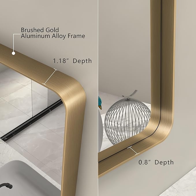 26x36 Gold Framed Mirror for Bathroom, Brushed Gold Mirror with Metal Frame, Modern Rectangle Brass Vanity Mirror for Wall, Shatterproof, Anti-Rust (Horizontal/Vertical)