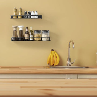 Metal Wall Shelf, Metal Floating Shelf, Black Floating Shelf, Small Shelf for Wall, Display Shelves for Bathroom Bedroom Kitchen (Black, 16Inch)
