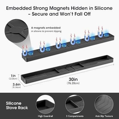 Bumusty Silicone Magnetic For Back Of Stove, Over The Stove, Magnetic, Kitchen Spice Rack Organizer, Oven Shelf For Top Of Stove - Black