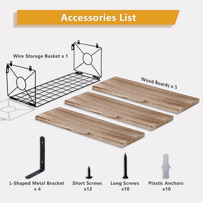 Bathroom Shelves Over Toilet Set of 3, 15.8 inch Floating Shelf with Storage Basket, Floating Shelves for Wall, Wood Wall Mounted Shelf for Bathroom Living Room Bedroom Kitchen, Rustic Brown