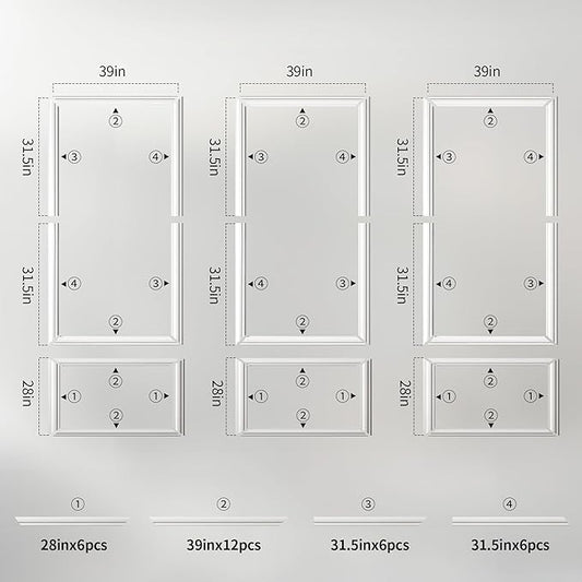 RELIANCER Peel and Stick Wall Molding Kit,30PCS Pre-Cut Door Molding Panels,3D Moulding Wainscoting Panel,Self Adhesive Walls Moulding Trim,Wall Modular Frames for Interior Walls Decor Home Bedroom