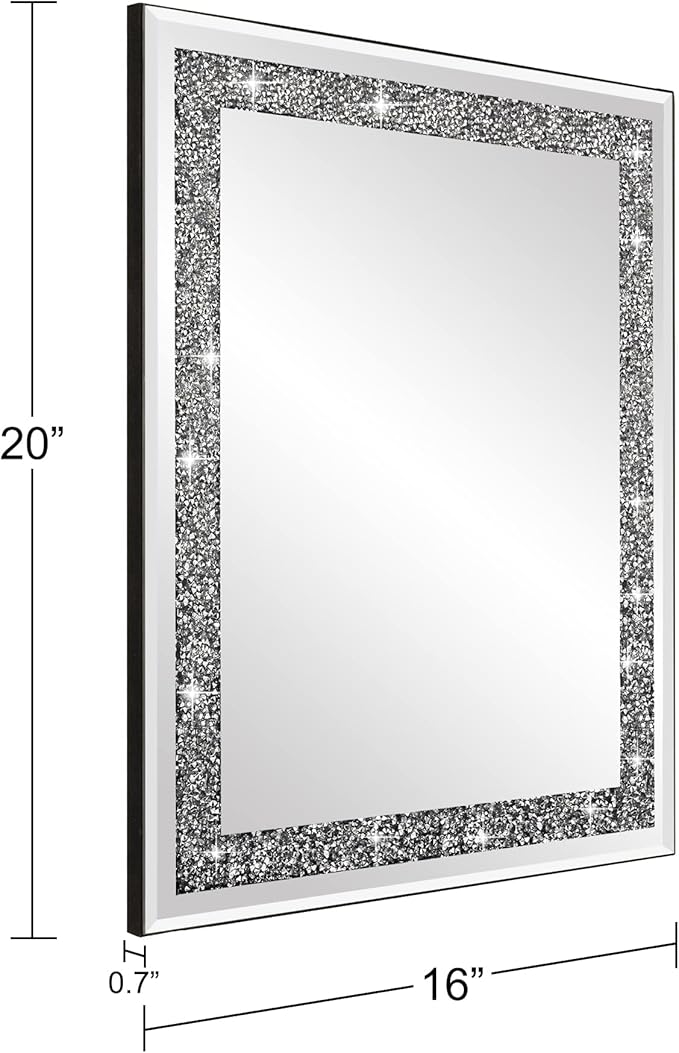 Ruomeng Rectangular Wall Mirror, 16" x 20", Crystal Crush Diamond, Bathroom, Entryway & Bedroom