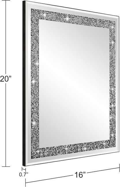 Ruomeng Rectangular Wall Mirror, 16" x 20", Crystal Crush Diamond, Bathroom, Entryway & Bedroom