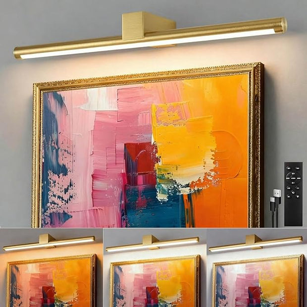 Picture Lights for Wall Battery Operated, Rechargeable Wireless Lights for Pictures on Wall with 3 Color Dimmable Remote for Painting Gallery Dartboard Poster Bedroom Frame Art Decor - Gold 16 inch