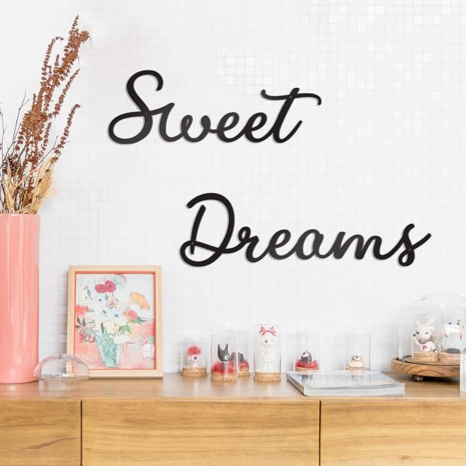 Zzbakress Sweet Dreams Wall Decor Metal Wall Art Large Modern Living Room Farmhouse Sign for Bedroom Black Metal Wall Art for Office and Home Wall Decor (Black, Elegant)
