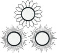 3 Pack Metal Mirrors for Wall Sunburst Wall Mirrors Home Décor Decorative Hanging Wall Art for Living Room Bedroom Entryway (Black, Flower+Sunburst)