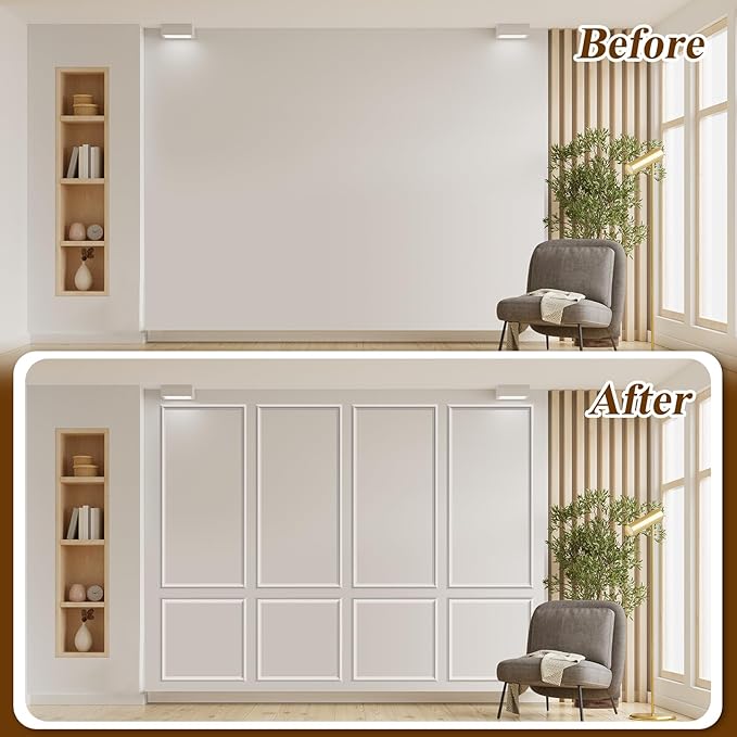Pangda Peel and Stick Wall Molding Kit, 3D Premade Accent Molding Wainscoting Panel for Interior Wall Moulding Decor, Ready to Assemble Wainscoting Accent Panel(6 Set,24 x 54 in)