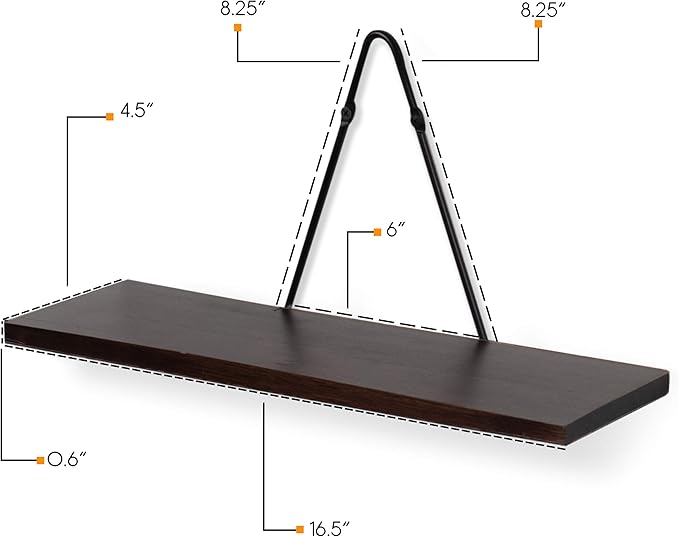 Rustic State Moma Wall Mounted Narrow Decorative Floating Shelves with Triangle Brackets - Picture Ledge, Display for Collectibles Memorabilia Awards Objects Toiletries - Set of 4 - Walnut