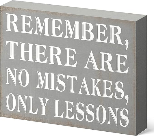Barnyard Designs Wooden Box Sign Motivational Desk Decor, Inspirational Office Desk Decorations for Women Office Bathroom Shelf Décor (No Mistakes)