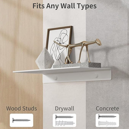 Danpoo White Floating Shelf for Wall Storage, Metal Wall Shelf for Living Room/Bathroom/Kitchen/Bedroom, 12” Small Display Shelf for Collectibles
