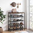 Shoe Rack Organizer 5 Tier Metal Organizer Shelf with Industrial MDF Board and Layer Fabric for Entryway Closet Bedroom Living Room Garage,Black & Rustic Brown (Black+Rustic Brown, 5 Tier)