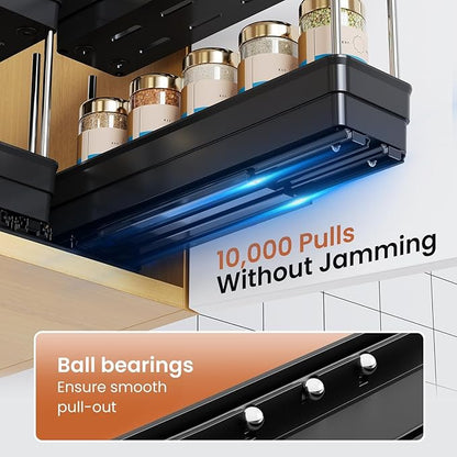 Pull Out Spice Rack Organizer for Cabinet, Slide Out Spice Racks Organizer, Easy to Install Spice Cabinet Organizers, 2.3''Wx10.66''Dx8.11''H, 3 Packs - 2 Tiers (Black)