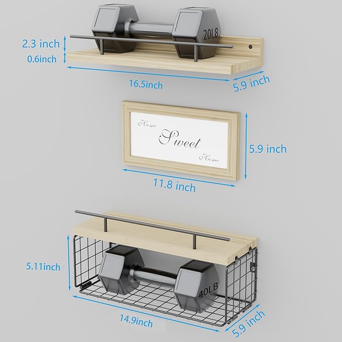 Floating Shelves with Sweet Home Sweet Wall Decor Sign， Wall Shelves for Bathroom/Living Room/Kitchen/Bedroom, (Black-Natural-Black) Floating Bathroom Shelves