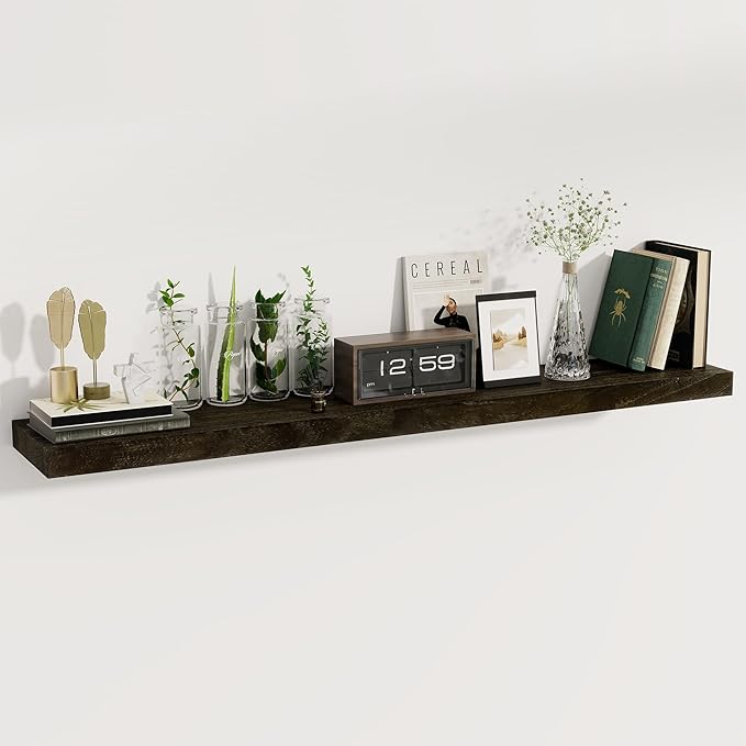 fuqing Wood Floating Shelves - 55 Inch Dark Wood Wall Shelves Set of 1-55 Inch Wide x 9.3 Inch Deep x 1.6 Inch Thick Wooden Shelves for Room Decor & Storage
