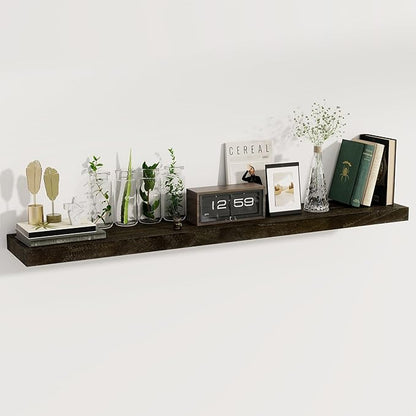 fuqing Wood Floating Shelves - 55 Inch Dark Wood Wall Shelves Set of 1-55 Inch Wide x 9.3 Inch Deep x 1.6 Inch Thick Wooden Shelves for Room Decor & Storage
