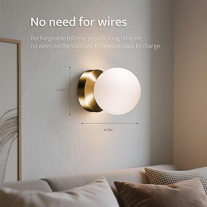 Battery Operated Wall Sconce Set of 2, Dimmable Wireless Gold Wall Lamp with 14000mAh Rechargeable Battery, Portables Cordless Wall Light Fixtures for Painting Living Room Bedroom Bathroom