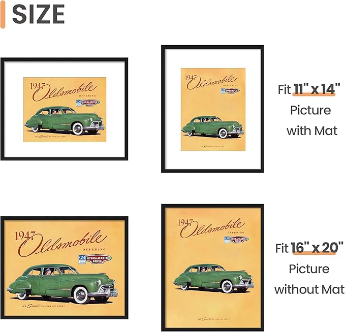 upsimples 16x20 Picture Frame Set of 5, Display Pictures 11x14 with Mat or 16 x 20 Without, Wall Gallery Poster Frames, Black