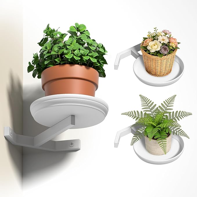 BXF Corner Wall Planters for Indoor Plants, 90 Degree Floating Shelves. Heavy Duty Mounted Holder, Minimalist Hanging Decor. Window Shelf Fits 4-7 Inch Pots (White, 3 Pack)