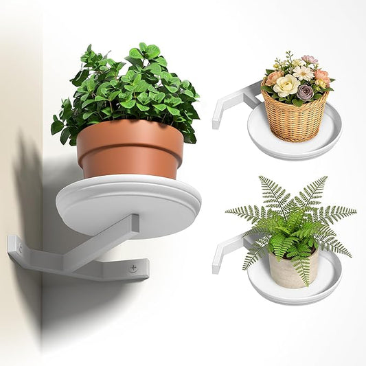 BXF Corner Wall Planters for Indoor Plants, 90 Degree Floating Shelves. Heavy Duty Mounted Holder, Minimalist Hanging Decor. Window Shelf Fits 4-7 Inch Pots (White, 3 Pack)