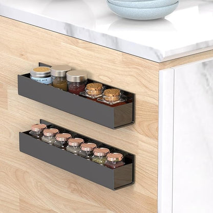 VAEHOLD Adhesive Acrylic Spice Rack with Nano Double Sided Tape Wall Mount Organizer, Black Wall Spice Rack With Shelf Ends for Kitchen Cabinet Door - 2 Pack 12‘’ Shelves