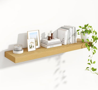 Heimlove Floating Shelves for Wall 48 Inch Long,Extra Large and Thick Wood Shelves Mounted Storage Hanging Shelf Invisible Bracket for Bedroom,Living Room,Kitchen,Office,Oak