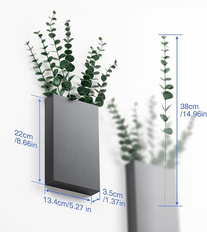 2 Pack Metal Wall Planter Vases Decor with Artificial Eucalyptus, Modern Farmhouse Rustic Hanging Pocket Planters for Indoor Greenery and Flowers, Living Room Bedroom Kitchen and Stairway Decoration