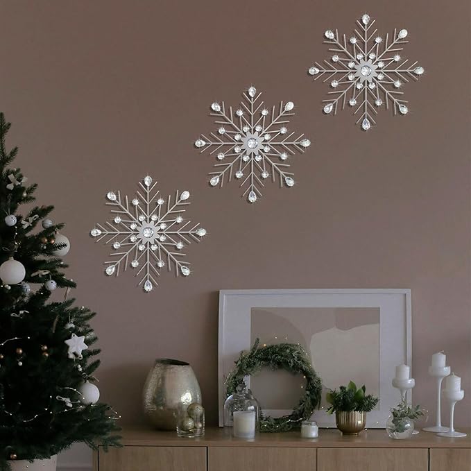 ZEXUIRU 3 Pack Silver Sunburst Wall Decor – Metal Crystal Wall Art with Sparkling Rhinestones, 14’’/18 Inch Starburst Wall Hanging Set for Living Room Bedroom Bathroom – Modern Bling Home Decorations