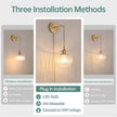 Vintage Wall Sconce with Clear Striped Glass Shade Hanging Wall Sconce with 4.9FT Plug in Cord, Modern Wall Lamp Fixtures Decor for Bedside Bedroom Indoor Doorway, Set of 2
