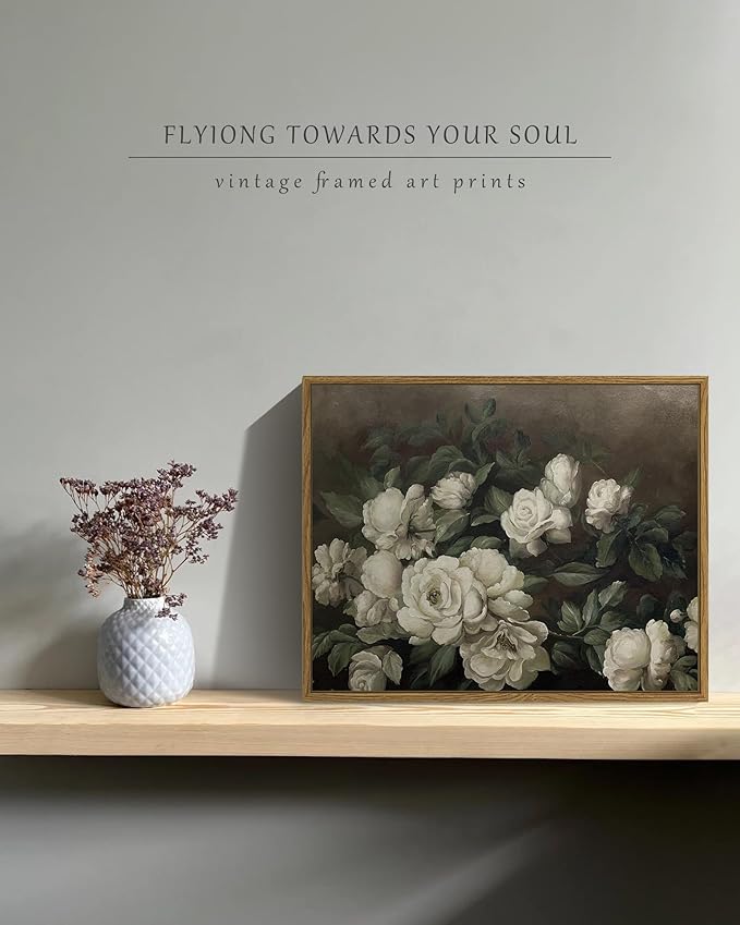 SHENIFY Vintage Landscape Framed Canvas Wall Art Rose Flower Classic Wall Prints Modern Kitchen Bathroom Office Decor - 11x14in Natural Framed