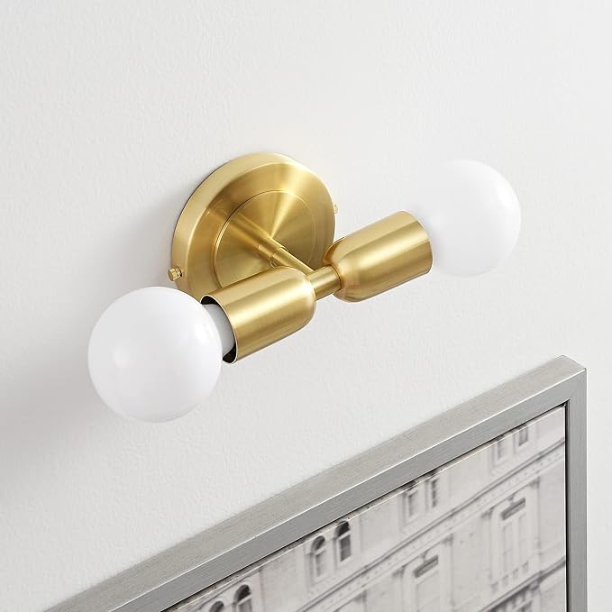 BRIGHTTIA Luna Duo 2 Light Wall Sconce - Mid Century Modern Fixture for Wall & Ceiling - Minimalist Edison Lamp for Hallway and Bathroom Vanity - Brushed Gold (BW0026-2G)