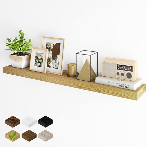 Fun Memories Floating Shelves for Wall, 48Inch Long Floating Shelves Set of 1, Hanging Shelf with Invisible Brackets, Wood Shelves for Living Room, Bedroom, Kitchen, Oak