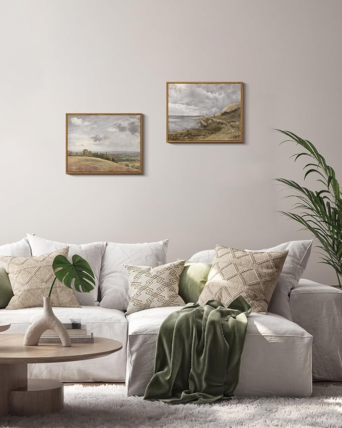 InSimSea Framed Canvas Wall Art Vintage Decor, Coastal Wall Art Seaside Landscape Paintings, Rustic Farmhouse Wall Decorations for Living Room Office Bedroom Decor, 11