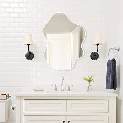 CULER Irregular Black Bathroom Wall Mirror,Asymmetrical Vanity Modern Tempered Glass Mirror for Bedroom,Living Room,Entryway