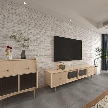 Cohoo Home Brick Wallpaper Peel and Stick Contact Paper 120inL 18inW Faux 3D Brick Contact Paper for Wall White Gray Self Adhesive Removable Wallpaper Backsplash Bedroom Wall Sticky Waterproof Thick