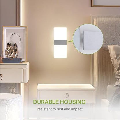 ASD LED Indoor Wall Mount Light Fixture - 12 Inch 12W Modern Interior Brushed Nickel Dimmable Wall Sconce Light - UL 2700K-5000K Adjustable - Hallway, Bedroom LED Wall Lights