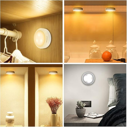 HOLKPOILOT Puck Lights with Remote Control, Under Cabinet & Counter Lighting, Battery Operated,Wireless Stick On Lights White (6pack)