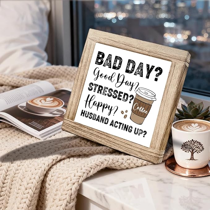 Funny Coffee Quotes Sign Funny Cafe Decor Sign Rustic Coffees Bar Signs Handmade Rustic Wall Art Farmhouse Cafe Wooden Decoration Coffee Lover Gift For Kitchen Bar Office Decor 5.9x5.9 Inch
