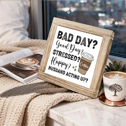 Funny Coffee Quotes Sign Funny Cafe Decor Sign Rustic Coffees Bar Signs Handmade Rustic Wall Art Farmhouse Cafe Wooden Decoration Coffee Lover Gift For Kitchen Bar Office Decor 5.9x5.9 Inch