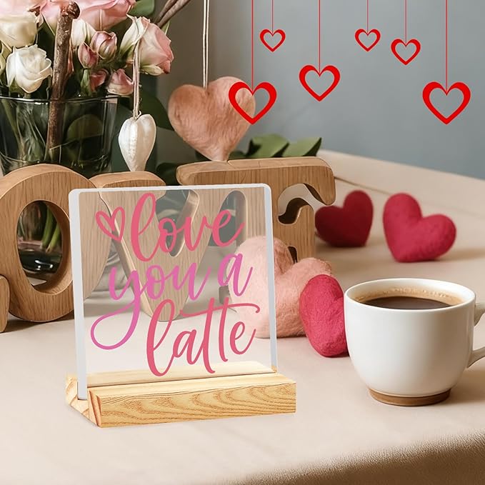 Coffee Bar Decor Sign, Coffee Station Decorations, Coffee Lover Gifts for Women Men, Home Kitchen Shop Corner Shelf Cafecito Table Signs, Love You A Latte