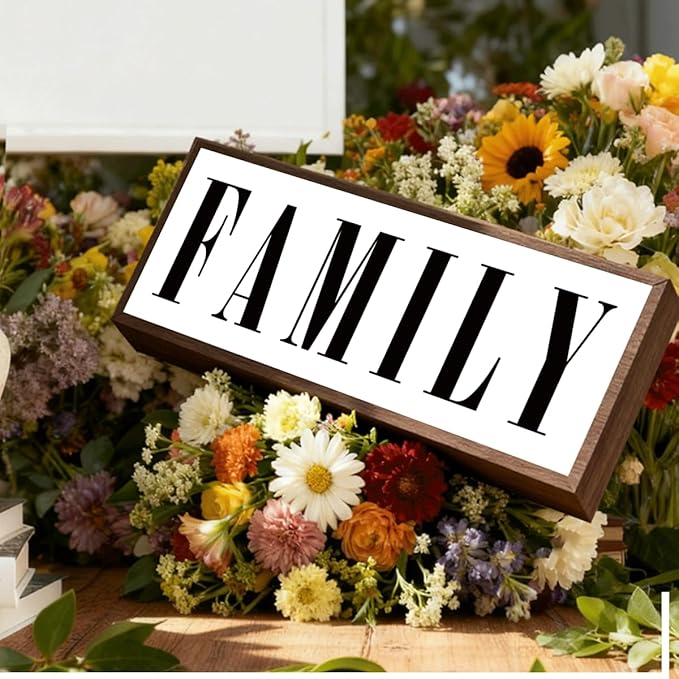 Family Sign, Decorative Framed Wooden Box Sign, Modern Farmhouse Home Decor, Living Room Decors, Kitchen Decor Art, Shelf Counter Tabletop Decoration, Housewarming Gift