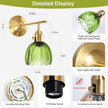 Vintage Gold Wall Sconces with Green Tulip Glass Lampshade, Hardwired and Wireless Wall Lamp (2 Usage Methods), Brass Sconces Hradwired Modern Wall Light Fixture for Bedroom Living Room