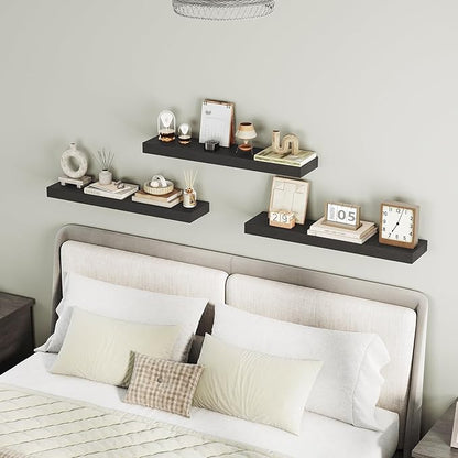 Floating Shelves for Wall, 1.5" Thick Wall Shelf Set of 3 with Invisible Brackets, L31.5 x W7.9 Hanging Book Shelves Farmhouse Home Decor for Bathroom, Living Room, Bedroom, Black 8301BJP3BK