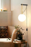 Dimmable Plug in Wall Sconces Set of 2, Modern Globe Wall Light with Rotary Dimmer Switch, Black & Gold Finish with Opal Glass Shade, 7.5Ft Cord & Dimmable G9 Bulb Included for Bedroom Bedside