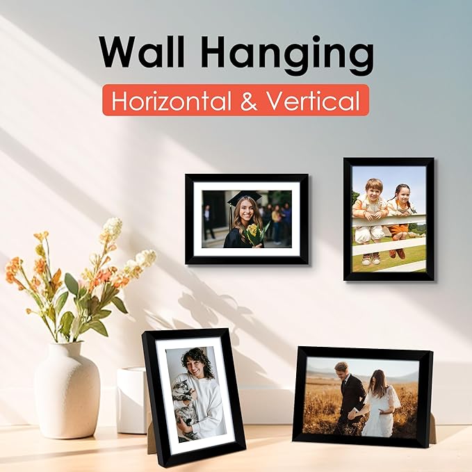 FIXSMITH 5x7 Picture Frame, Black Photo Frame with HD Plexiglass, Display Pictures 4x6 with Mat or 5x7 Without Mat Multi Picture Frames Collage for Tabletop or Wall Display, 2 Pack