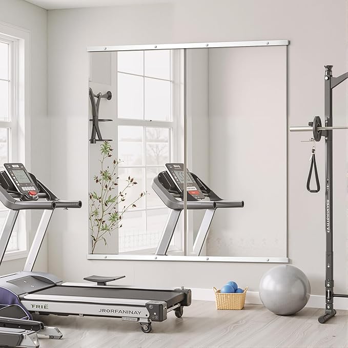 Home Gym Mirror for Wall,56x28x2PCS Full Length,Glass Frameless Body Large Mirror for Home Gym,Workout,Bedroom,Garage(Silver)