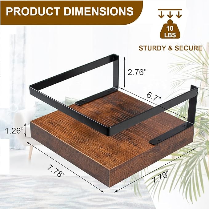 ARTORA Wall Mounted Plant Holder, Wooden Floating Shelf with Invisible Bracket Wall Mount Wood Rack Small Decorative Display Shelves with Gaurdrail for Bedroom Living Room Bathroom (Brown, 1 Pack)