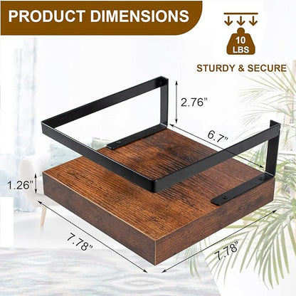 ARTORA Wall Mounted Plant Holder, Wooden Floating Shelf with Invisible Bracket Wall Mount Wood Rack Small Decorative Display Shelves with Gaurdrail for Bedroom Living Room Bathroom (Brown, 1 Pack)