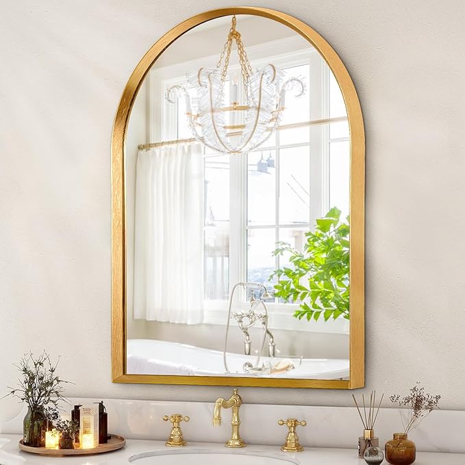 Arched Wall Mirror, Arch Bathroom Mirror, for Vanity Living Room Bedroom Mantel Entryway Hallways Home Decor Aluminum Alloy Frame 16"x12"