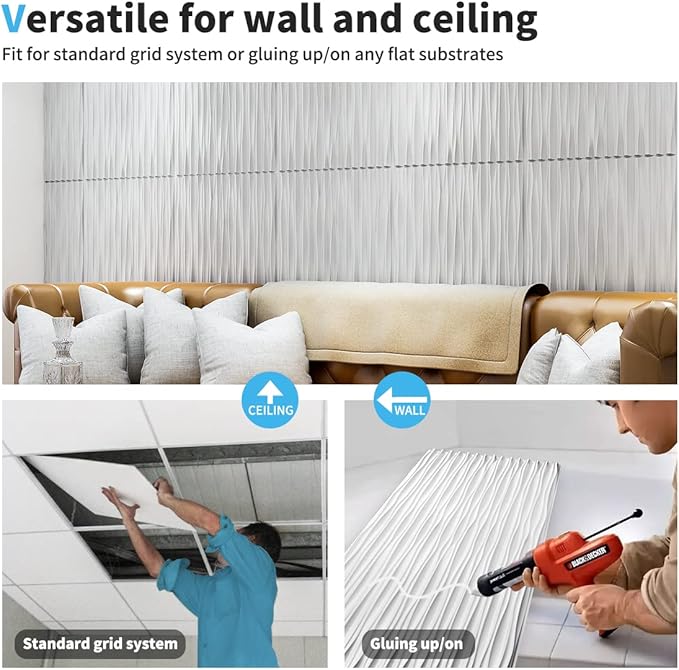 Art3d 46.2 SF White Large PVC 3D Wall Panels for Interior Wall Décor,3D Textured Wavy Wall Panels Decorative, Pack of 6 Tiles(47.2"×23.6")