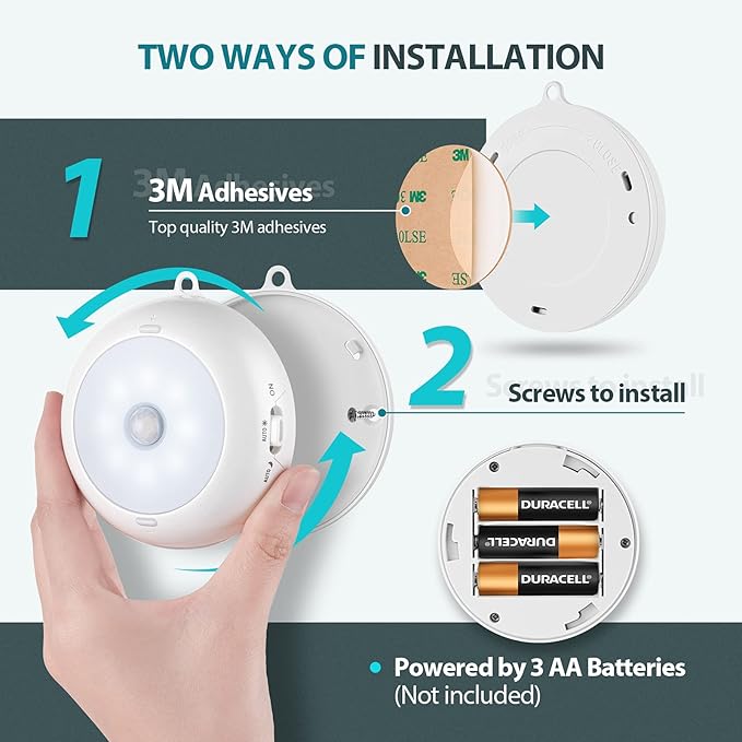 Motion Sensor Light Indoor, Under Cabinet Light, Ceiling Lights, AA Battery Operated Stick on Wireless Puck Lights for Wall, Step, Stair, Dimmable (6 Pack)
